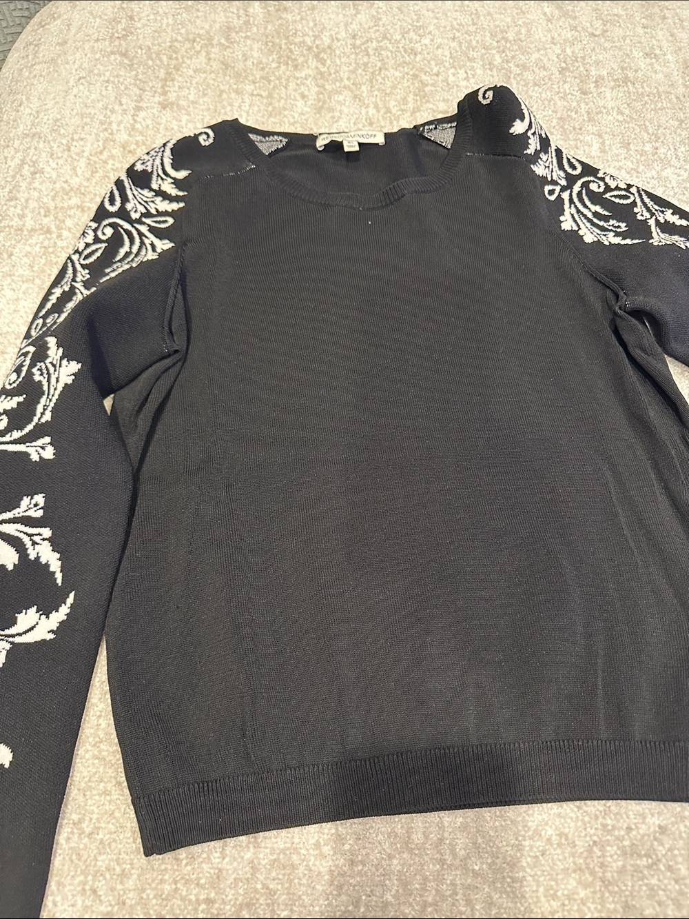 Rebecca minkoff Black Crewneck Sweater with White Baroque Sleeve Detail